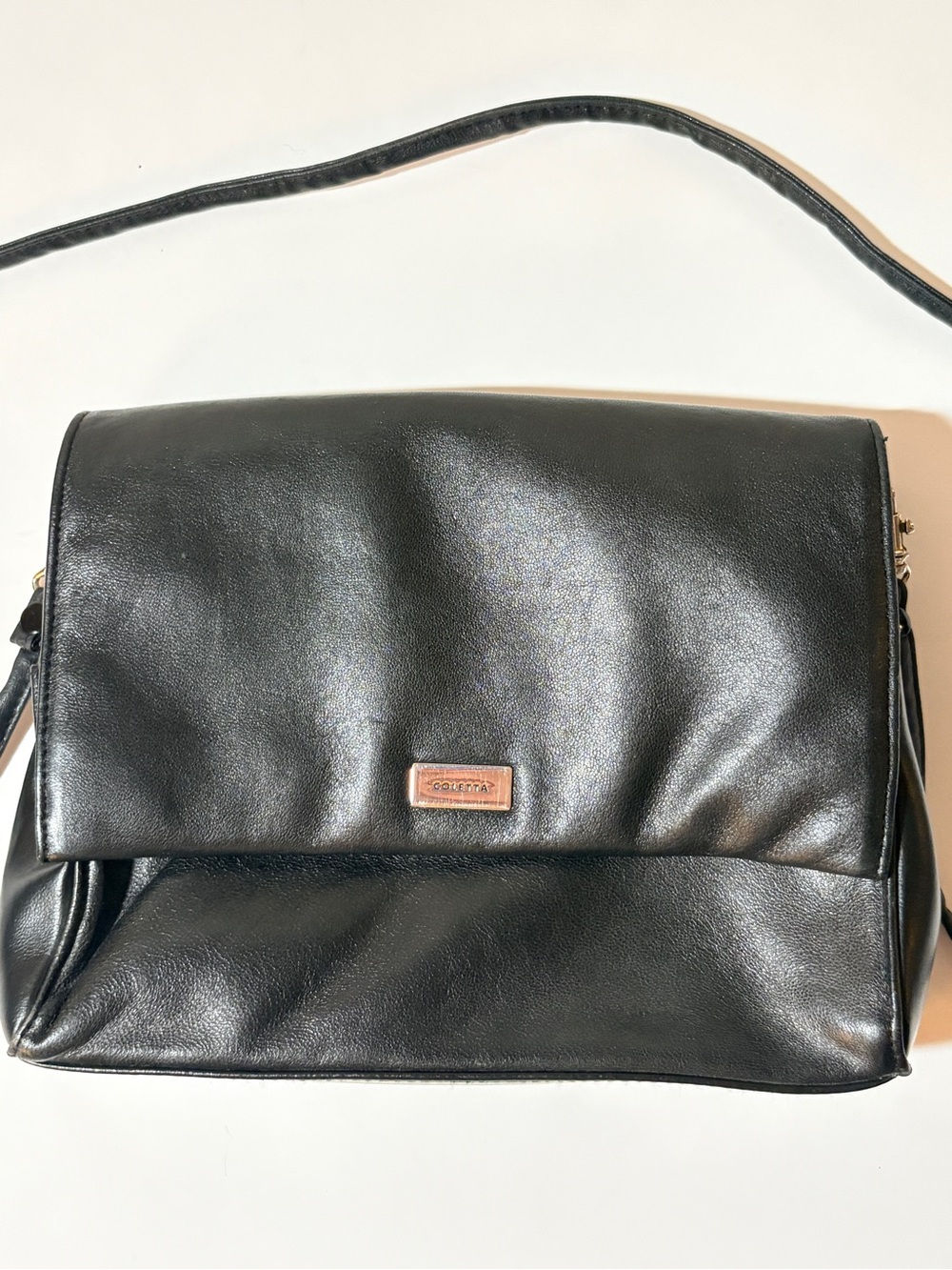 Coletta Genuine Leather Black Flap Shoulder Bag Minimalist Gold Hardware